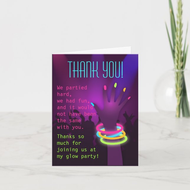 Rave Glow Party Thank You Card (Front)