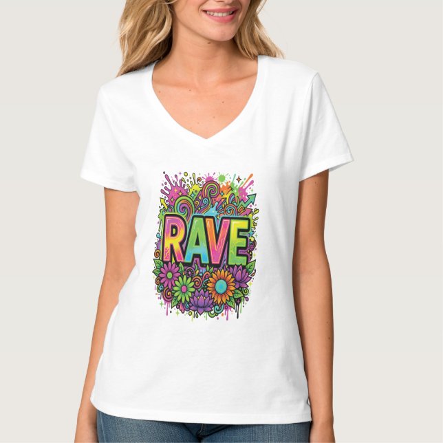 RAVE Neon Flowers T-Shirt (Front)