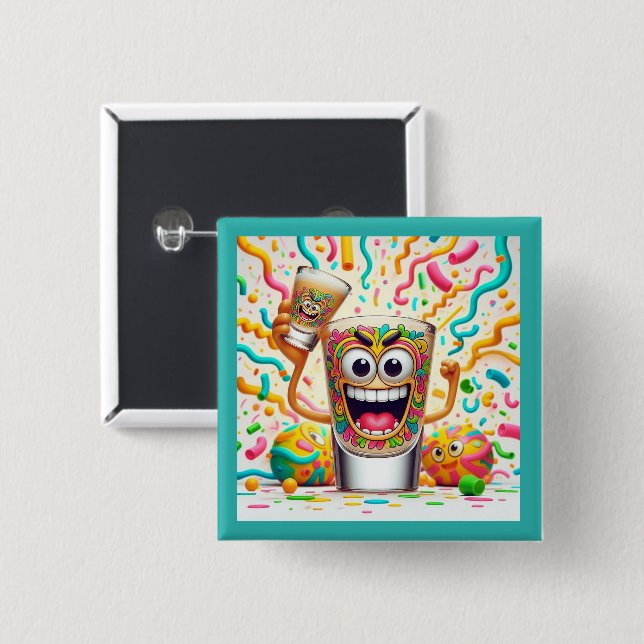 Rave Party Shot Glass – vibrant Fun  15 Cm Square Badge (Front & Back)