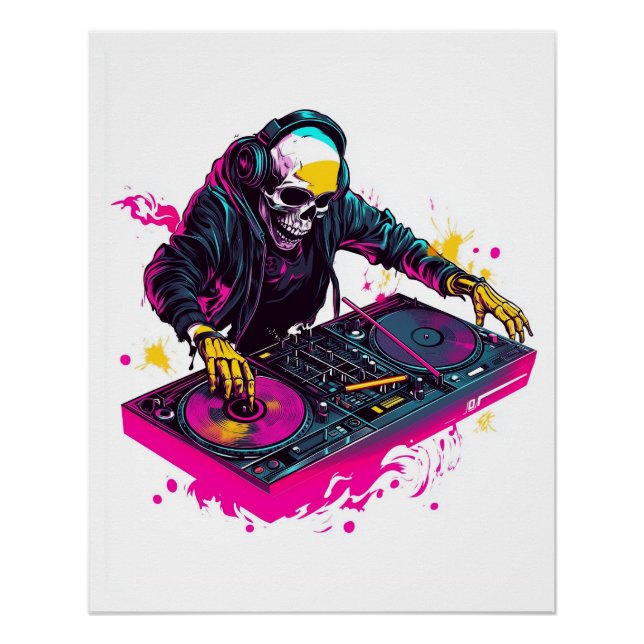 Rave Skull � EDM Party Skeleton DJ Poster (Front)