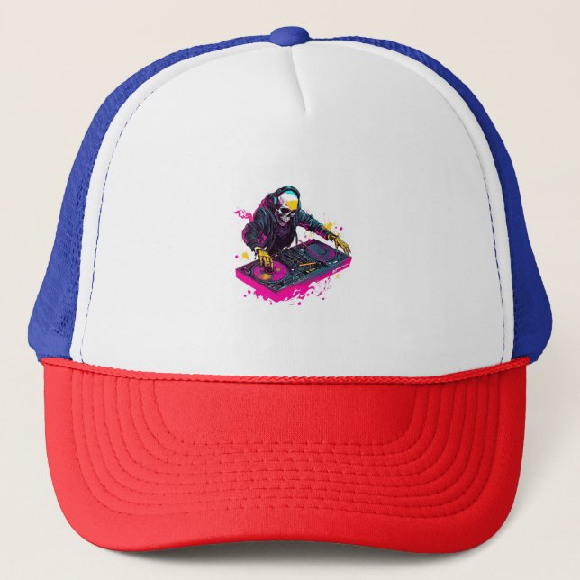 Rave Skull � EDM Party Skeleton DJ Trucker Hat (Front)