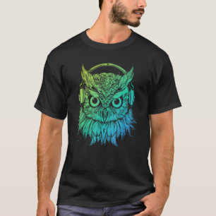 Rave Turntable Electro DJ Techno Owl with Headphon T-Shirt