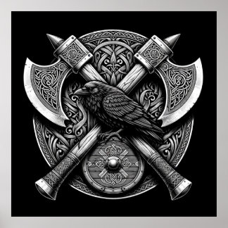 Raven and Axes – Norse Warrior Shield Wall Art