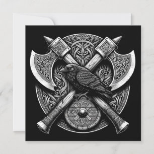 Raven and Axes – Norse Warrior Shield Wall Art Invitation