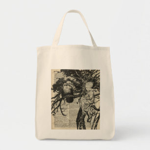 Raven and Child on a Tree Old Vintage Illustration Tote Bag