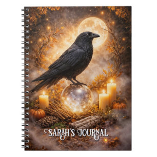 Raven and Crystal Ball with Candles and Moon Notebook