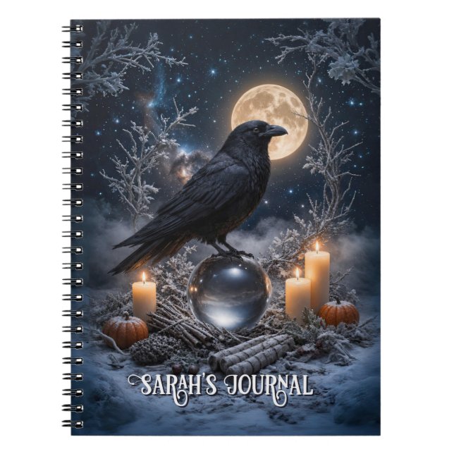 Raven and Crystal Ball with Candles Snow Notebook (Front)
