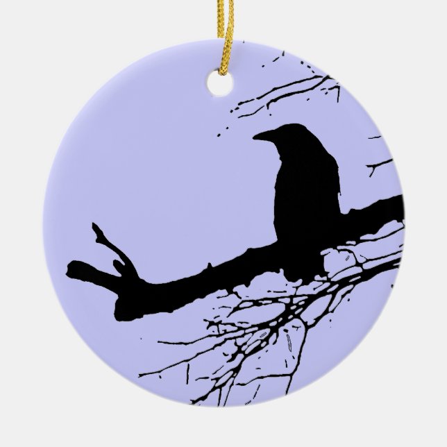 Raven and Dead Tree Ceramic Tree Decoration (Front)