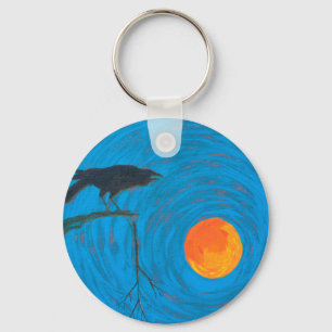Raven and Full Moon Key Ring