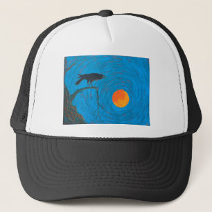 Raven and Full Moon Trucker Hat