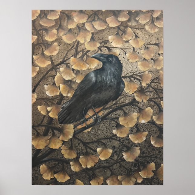 Raven and Gingko Leaves Poster (Front)