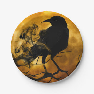 Raven and harvest moon fall paper plate