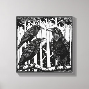Raven and Her Children in the Treetops Canvas Print