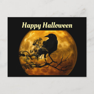 Raven And Moon Halloween Postcard