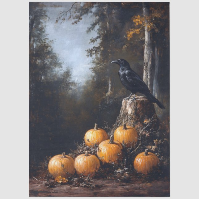 Raven and Pumpkins Decoupage Tissue Paper (Front)