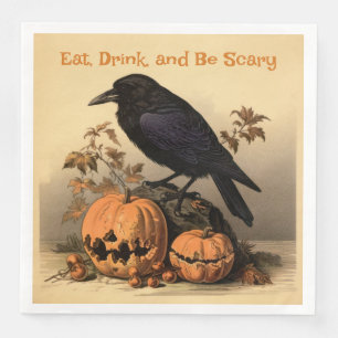 Raven and Pumpkins Halloween: Eat, Drink, be Scary Napkin
