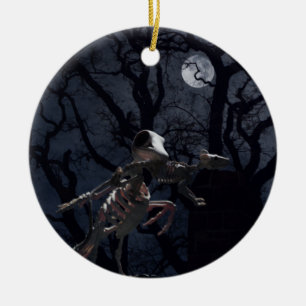Raven and Rat Skeleton in Moonlight Ceramic Tree Decoration