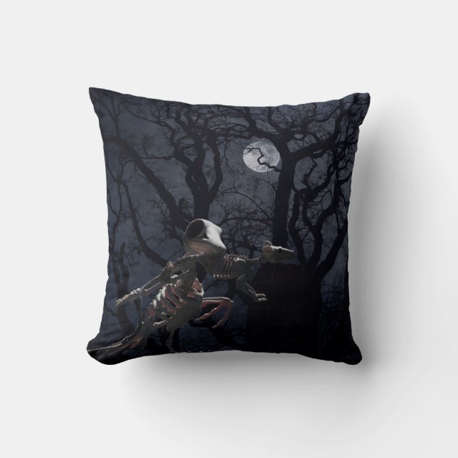 Raven and Rat Skeleton in Moonlight Cushion (Front)