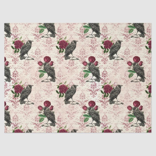 Raven and Roses Damask Decoupage Tissue Paper (Front)