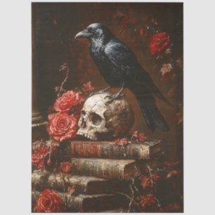 Raven and Skull Gothic Still Life Decoupage Tissue Paper