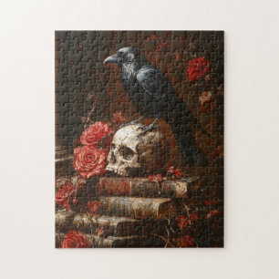 Raven and Skull Gothic Still Life Jigsaw Puzzle