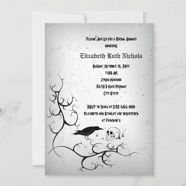 Raven and skull Gothic wedding bridal shower Invitation (Front)