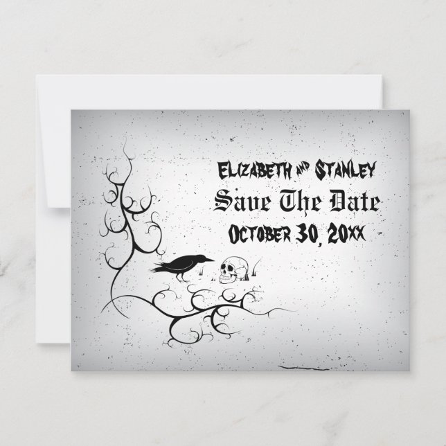 Raven and skull Gothic wedding Save the Date (Front)