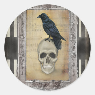 Raven and Skull halloween Classic Round Sticker