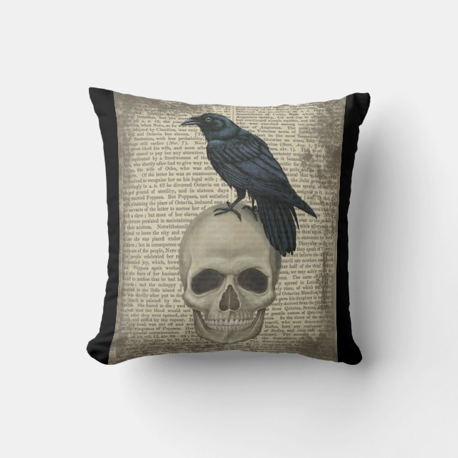 Raven and skull, halloween, gothic cushion (Front)