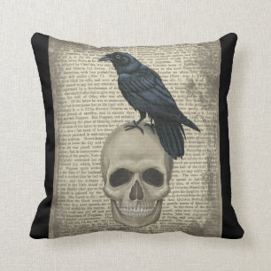 Raven and skull, halloween, gothic cushion
