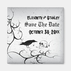 Raven and skull Halloween wedding Save the Date Magnet