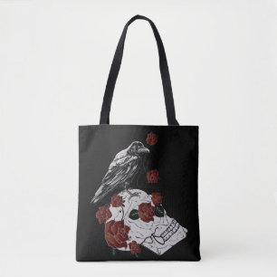Raven and Skull Red Roses Shopping Bag