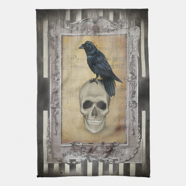 Raven and Skull Tea Towel (Vertical)