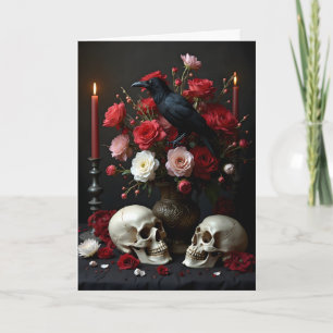 Raven and Skulls with Bouquet Friend Birthday Card