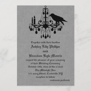 Raven and Spider Damask Grey Linen Wedding Invite