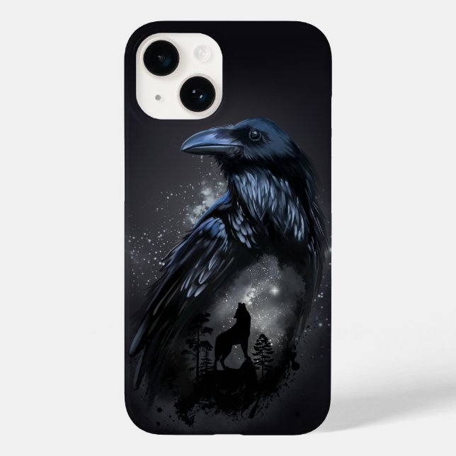 Raven and wolf that howls at the moon Case-Mate iPhone case (Back)