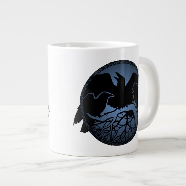 Raven Art Jumbo Mugs Cool Crow Art Cups & Mugs (Front Right)