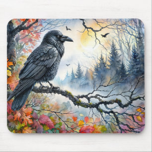 Raven Autumn Watercolor Art Mouse Mat