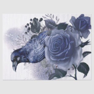 Raven Bird Blue Rose Whimsical Decoupage Tissue Paper