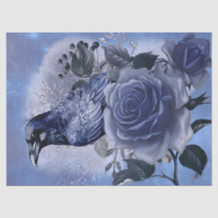 Raven Bird Blue Rose Whimsical Decoupage Tissue Paper