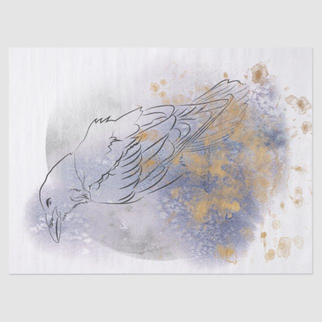 Raven Bird Drawing Watercolor Decoupage Tissue Paper (Front)