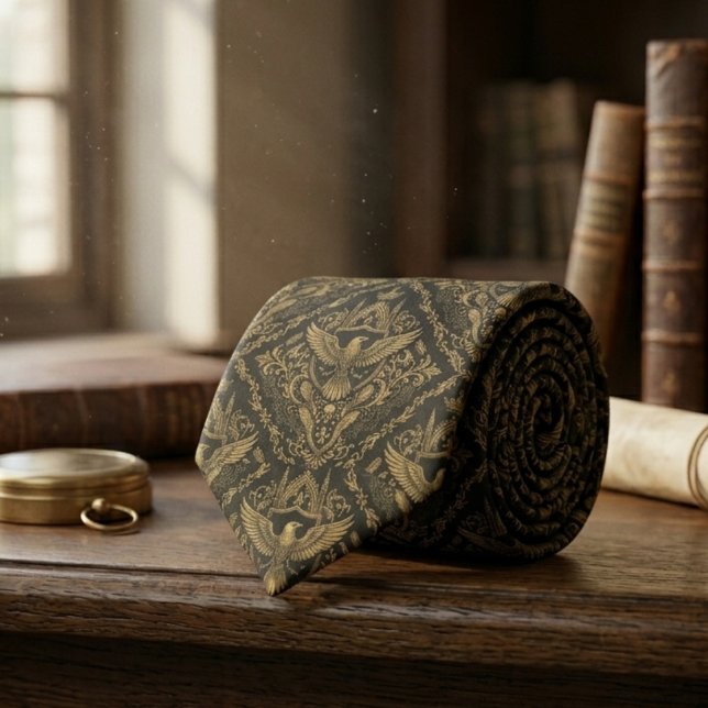 Raven Bird Gothic Pattern – Dark Academia Gift Tie (Gothic raven bird dark academia necktie)