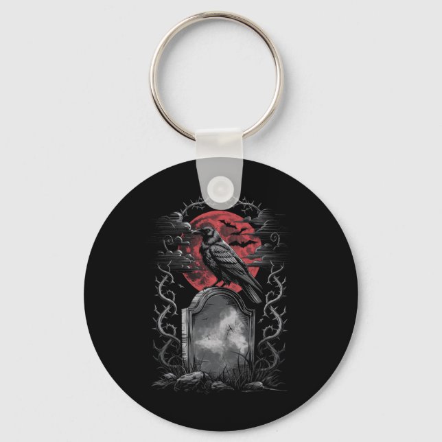 Raven Bird Gothic Raven Art Cemetery Fantasy  Key Ring (Front)