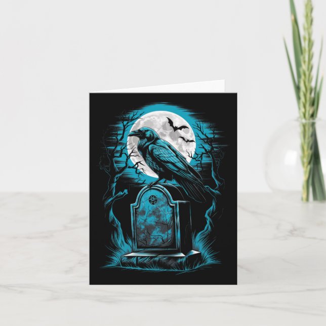 Raven Bird Gothic Spooky Graveyard  Card (Front)