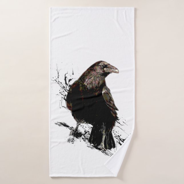 Raven Bird Graphic Art Wildlife Animal Art Bath Towel (Bath Towel)