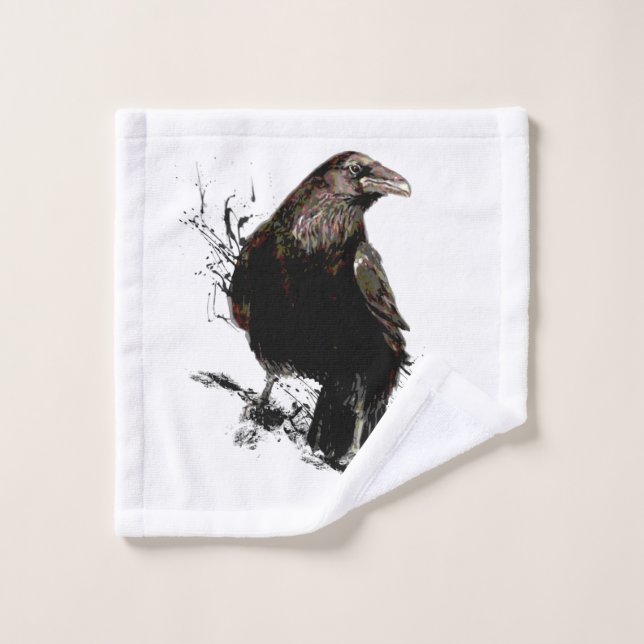 Raven Bird Graphic Art Wildlife Animal Art Wash Cloth (Wash Cloth)
