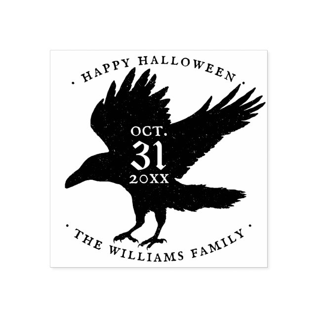 Raven Bird Halloween Grunge Self Inking Rubber Stamp (Imprint)