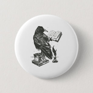 Raven bird reading book 6 cm round badge
