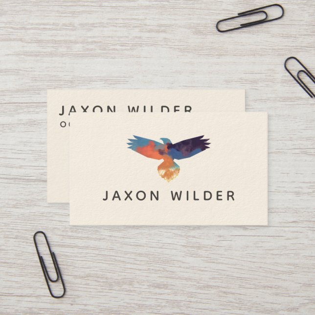 Raven Bird Silhouette Cloud Watercolor Minimal Business Card (Front/Back In Situ)