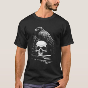 Raven Bird Skull And Books Witchy Occult Academia T-Shirt